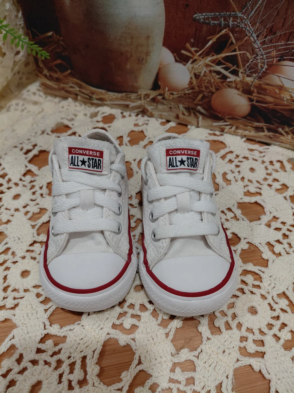 Converse Kids White Canvas Sneakers with Red Trim